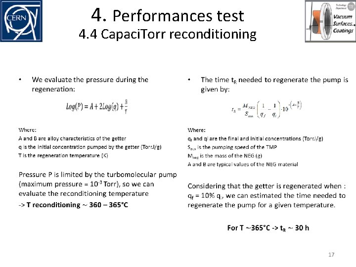 4. Performances test 4. 4 Capaci. Torr reconditioning • 17 4. Performances test 4. 4 Capaci. Torr reconditioning • 17