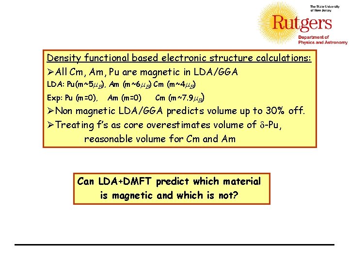 Density functional based electronic structure calculations: ØAll Cm, Am, Pu are magnetic in LDA/GGA