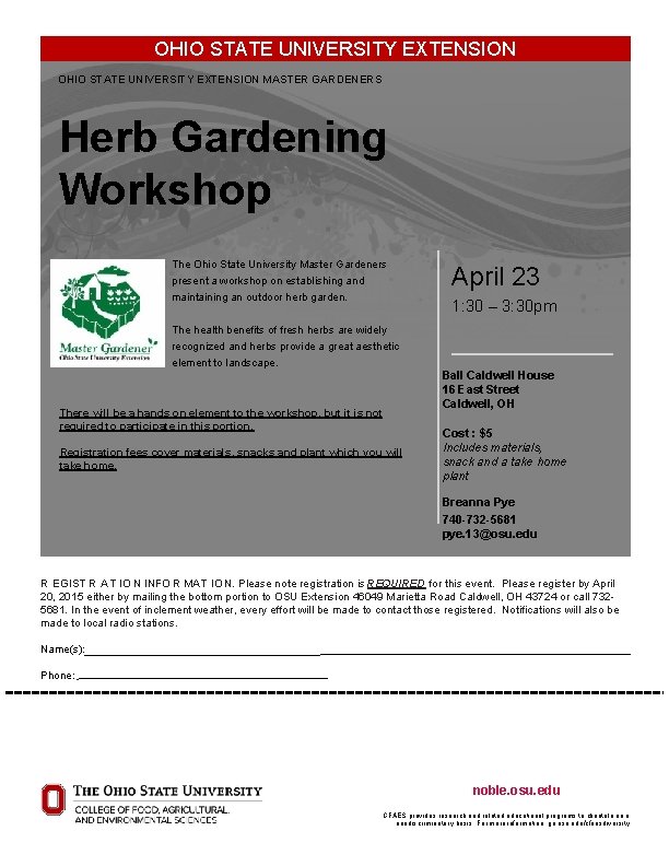 OHIO STATE UNIVERSITY EXTENSION MASTER GARDENERS Herb Gardening Workshop The Ohio State University Master