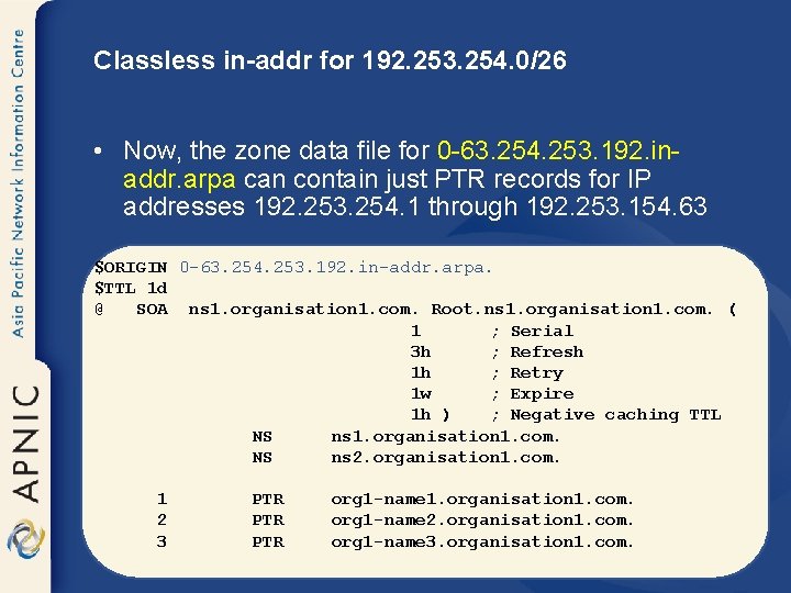 Classless in-addr for 192. 253. 254. 0/26 • Now, the zone data file for