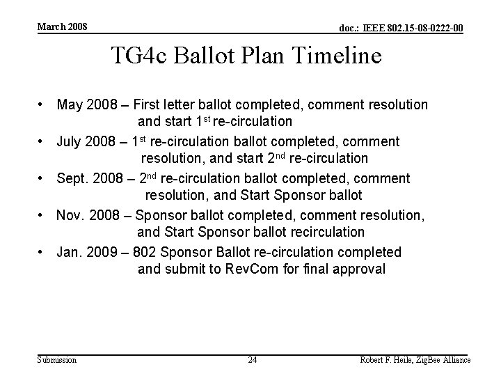 March 2008 doc. : IEEE 802. 15 -08 -0222 -00 TG 4 c Ballot