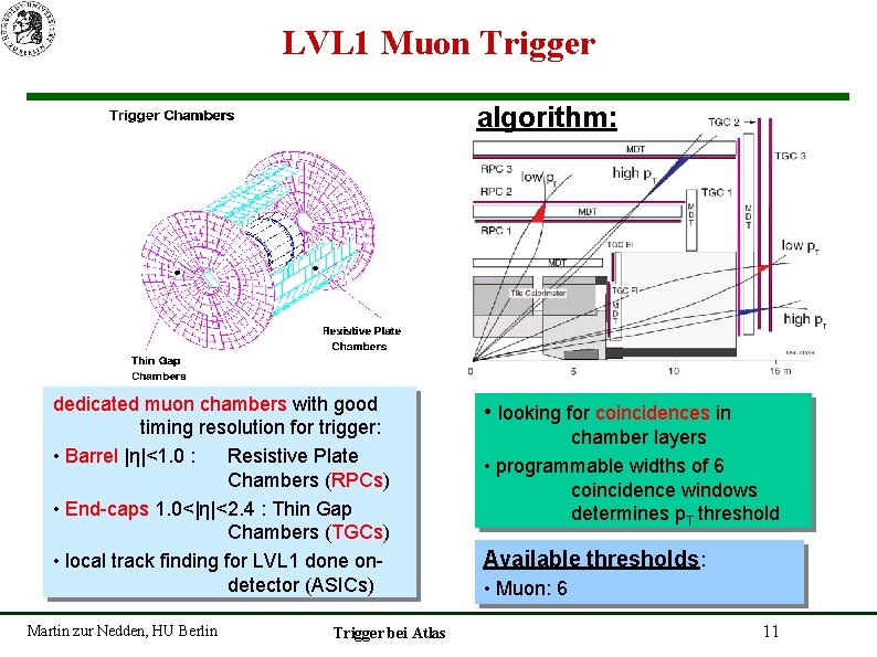 LVL 1 Muon Trigger algorithm: dedicated muon chambers with good timing resolution for trigger: