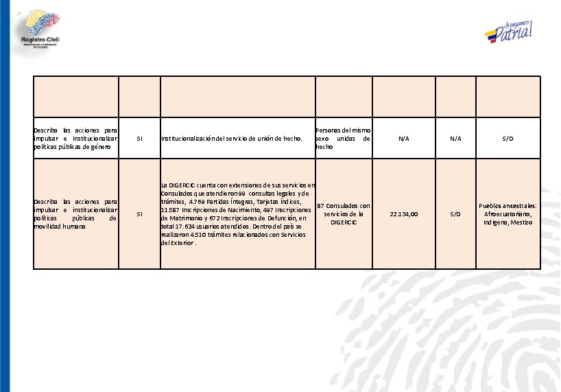 Describa las acciones para impulsar e institucionalizar políticas públicas de género Describa las acciones