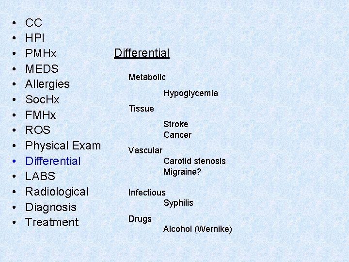  • • • • CC HPI PMHx MEDS Allergies Soc. Hx FMHx ROS