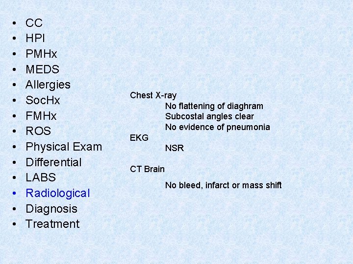  • • • • CC HPI PMHx MEDS Allergies Soc. Hx FMHx ROS