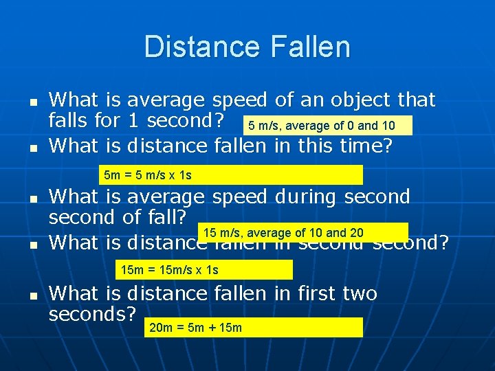 Distance Fallen n n What is average speed of an object that falls for