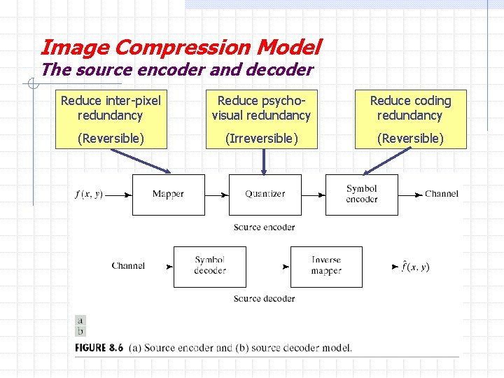 Image Compression Model The source encoder and decoder Reduce inter-pixel redundancy Reduce psychovisual redundancy