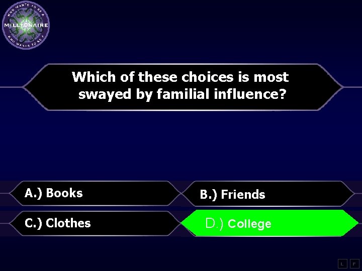 Which of these choices is most swayed by familial influence? A. ) Books B.