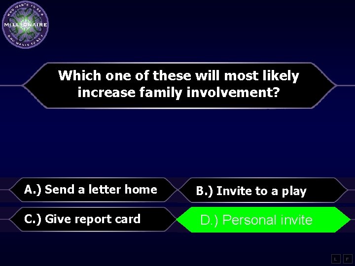 Which one of these will most likely increase family involvement? A. ) Send a