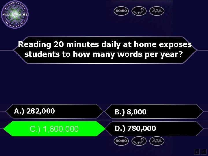 Reading 20 minutes daily at home exposes students to how many words per year?