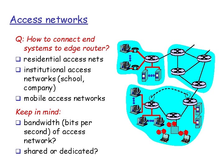 Access networks Q: How to connect end systems to edge router? q residential access