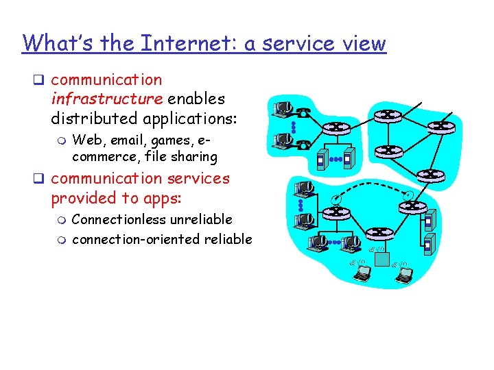 What’s the Internet: a service view q communication infrastructure enables distributed applications: m Web,