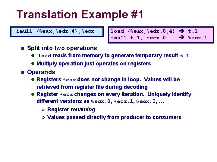 Translation Example #1 imull (%eax, %edx, 4), %ecx n load (%eax, %edx. 0, 4)