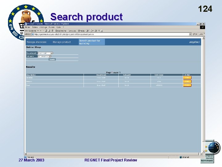 Search product 27 March 2003 REGNET Final Project Review 124 