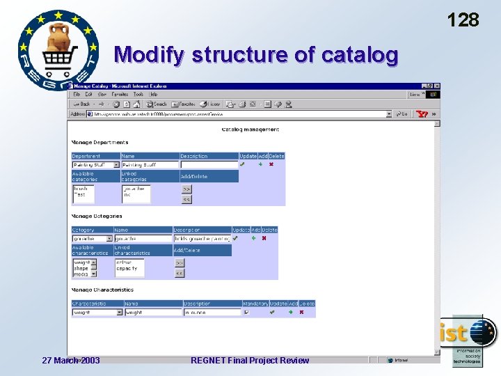 128 Modify structure of catalog 27 March 2003 REGNET Final Project Review 