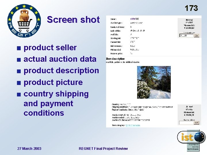 173 Screen shot product seller actual auction data product description product picture country shipping