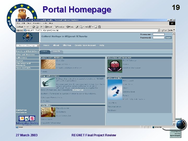 Portal Homepage 27 March 2003 REGNET Final Project Review 19 