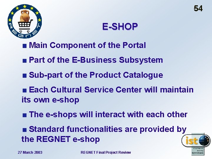 54 E-SHOP Main Component of the Portal Part of the E-Business Subsystem Sub-part of