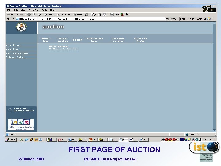 93 FIRST PAGE OF AUCTION 27 March 2003 REGNET Final Project Review 