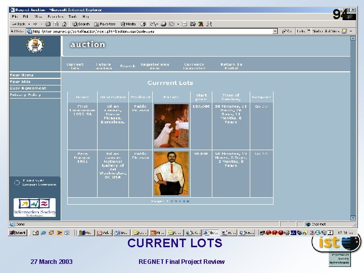 94 CURRENT LOTS 27 March 2003 REGNET Final Project Review 