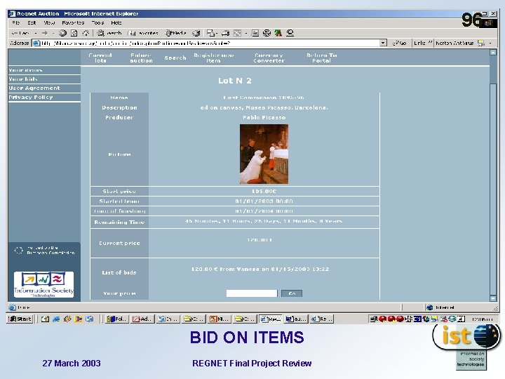 96 BID ON ITEMS 27 March 2003 REGNET Final Project Review 