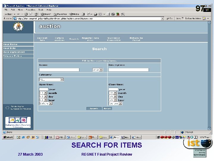 97 SEARCH FOR ITEMS 27 March 2003 REGNET Final Project Review 