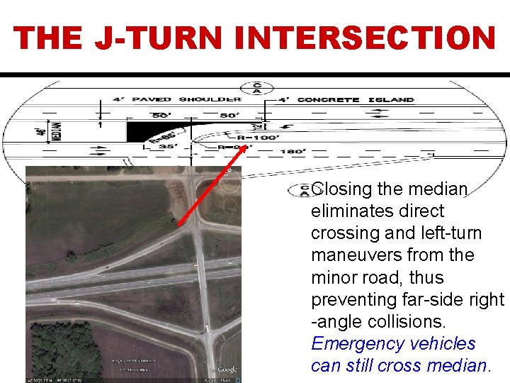 THE J-TURN INTERSECTION Closing the median eliminates direct crossing and left-turn maneuvers from the