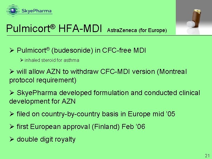 Pulmicort® HFA-MDI Astra. Zeneca (for Europe) Ø Pulmicort® (budesonide) in CFC-free MDI Ø inhaled