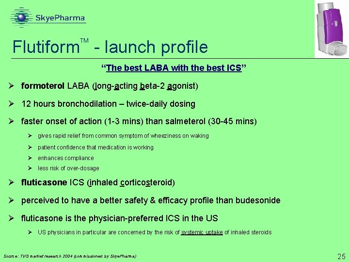  Flutiform - launch profile “The best LABA with the best ICS” Ø formoterol