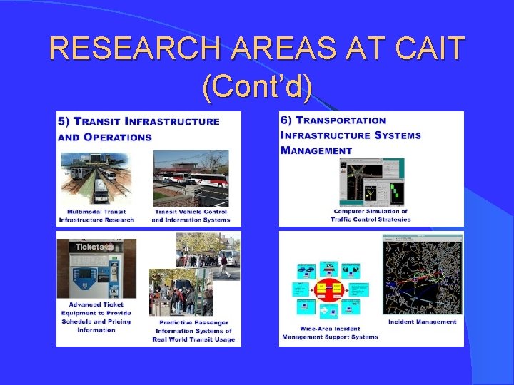 RESEARCH AREAS AT CAIT (Cont’d) 