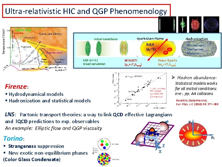 Ultra-relativistic HIC and QGP Phenomenology Initial Conditions Hadronization Quark-Gluon Plasma BULK (p. T~T) CGC