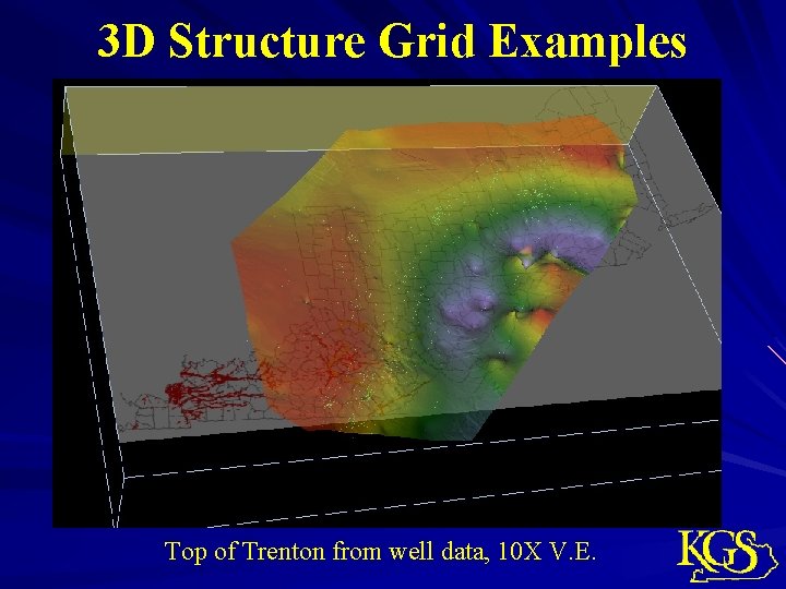 3 D Structure Grid Examples Top of Trenton from well data, 10 X V.