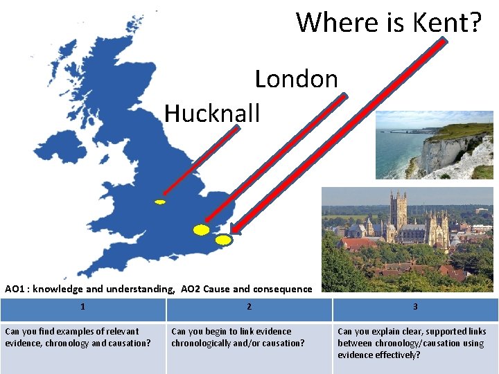 2. Write down the Where is Kent? London Hucknall AO 1 : knowledge and