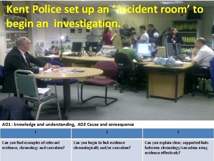 2. Write down the Kent Police set up an ‘ incident room’ to begin