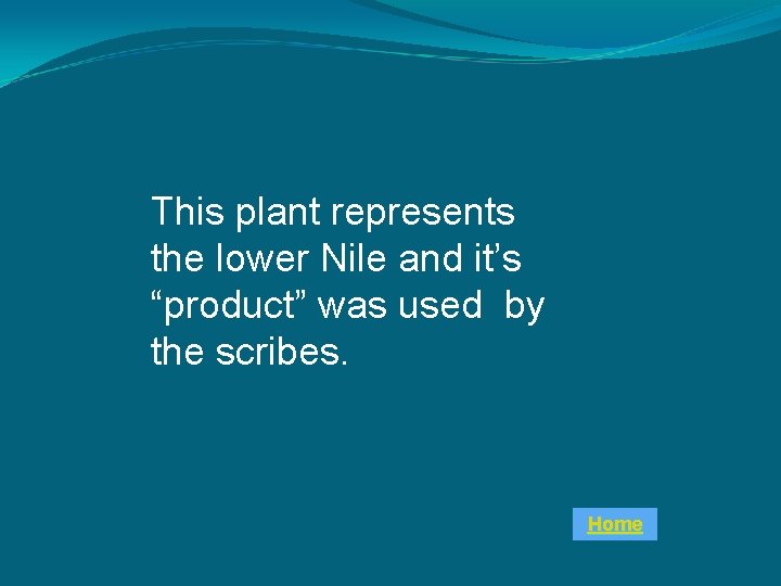 This plant represents the lower Nile and it’s “product” was used by the scribes.
