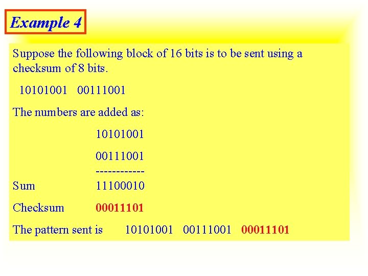 Example 4 Suppose the following block of 16 bits is to be sent using