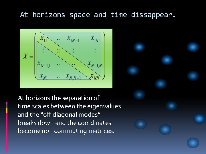 At horizons space and time dissappear. At horizons the separation of time scales between