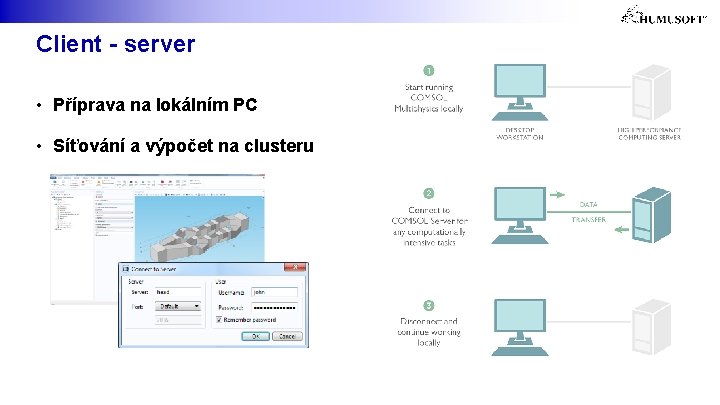 Client - server • Příprava na lokálním PC • Síťování a výpočet na clusteru