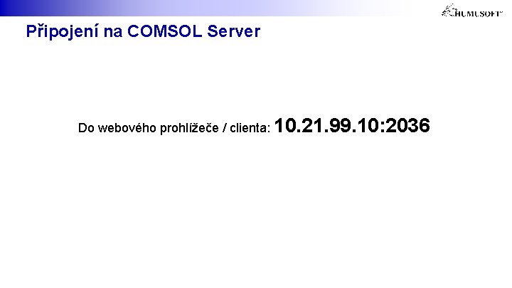 Připojení na COMSOL Server Do webového prohlížeče / clienta: 10. 21. 99. 10: 2036