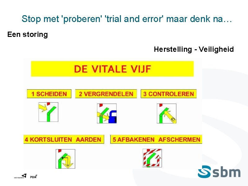 Stop met 'proberen' 'trial and error' maar denk na… Een storing Herstelling - Veiligheid