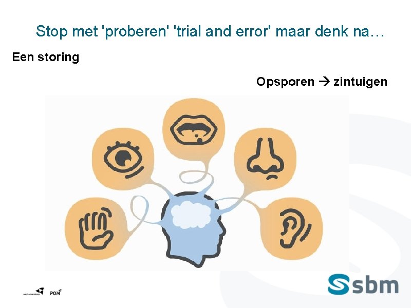 Stop met 'proberen' 'trial and error' maar denk na… Een storing Opsporen zintuigen 