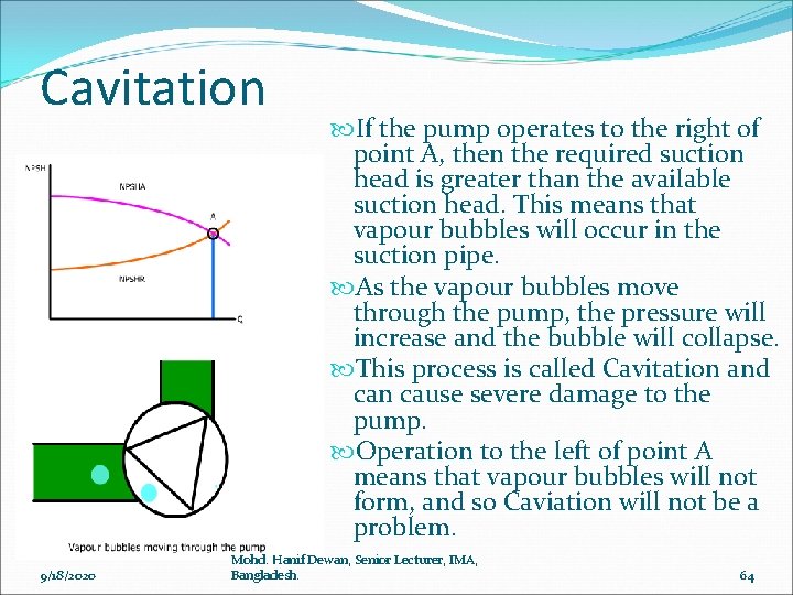 Cavitation 9/18/2020 If the pump operates to the right of point A, then the