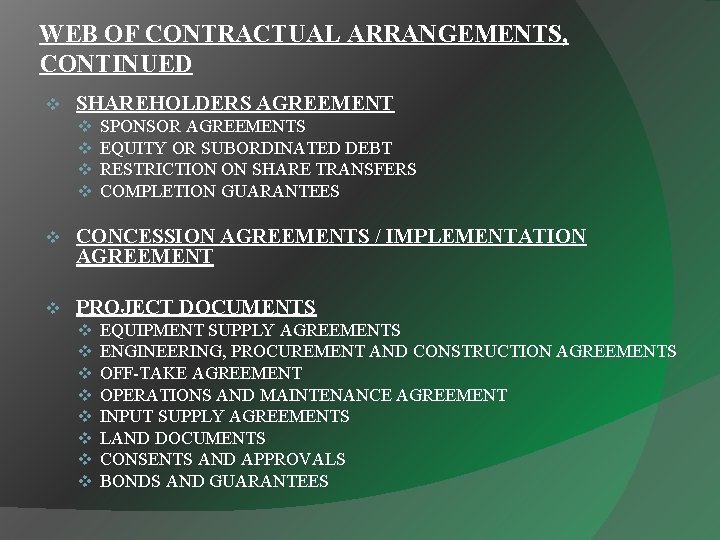 WEB OF CONTRACTUAL ARRANGEMENTS, CONTINUED v SHAREHOLDERS AGREEMENT v v SPONSOR AGREEMENTS EQUITY OR