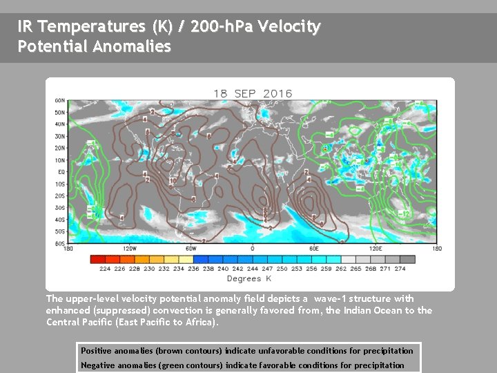 IR Temperatures (K) / 200 -h. Pa Velocity Potential Anomalies The upper-level velocity potential