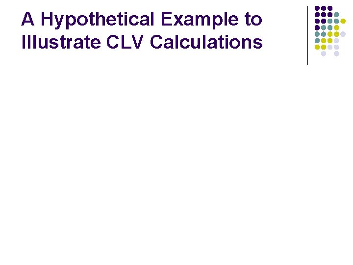 A Hypothetical Example to Illustrate CLV Calculations 