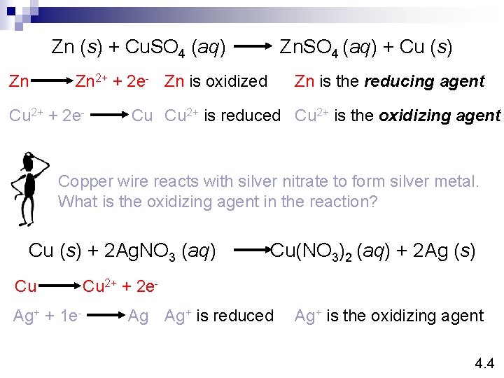 Zn (s) + Cu. SO 4 (aq) Zn Zn. SO 4 (aq) + Cu