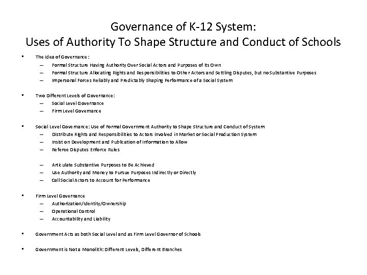 Governance of K-12 System: Uses of Authority To Shape Structure and Conduct of Schools