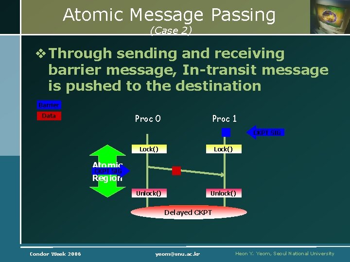 Atomic Message Passing (Case 2) v Through sending and receiving barrier message, In-transit message