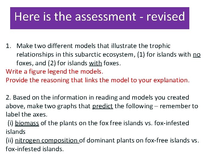 Here is the assessment - revised 1. Make two different models that illustrate the