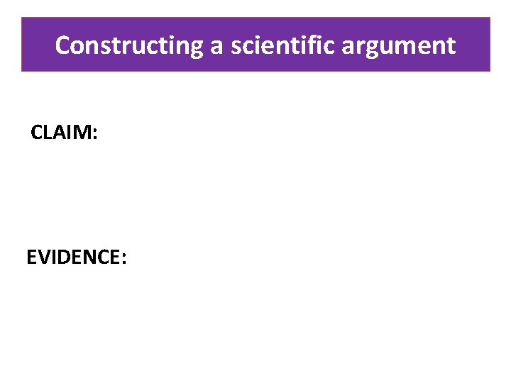 Constructing a scientific argument CLAIM: EVIDENCE: 